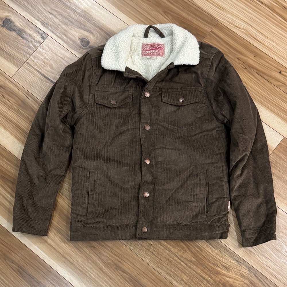 Brooklyn Cloth Dark Brown Corduroy Jacket with White Sherpa Collar